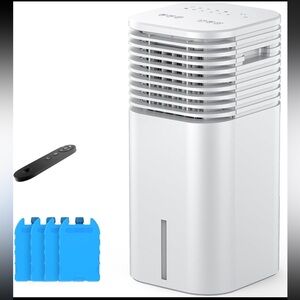 White Portable Air Cooler with Remote and Ice Packs